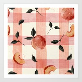 Retro Kitchen Painterly Peaches Gingham Art Print