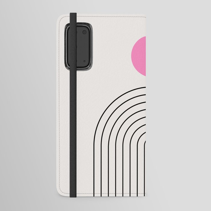 Mid Century Modern | 01 - Geometric Arch Preppy Sun And Rainbow Cream White And Pink Android Wallet Case