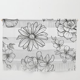 Flower Pattern Black and White Floral Wall Hanging
