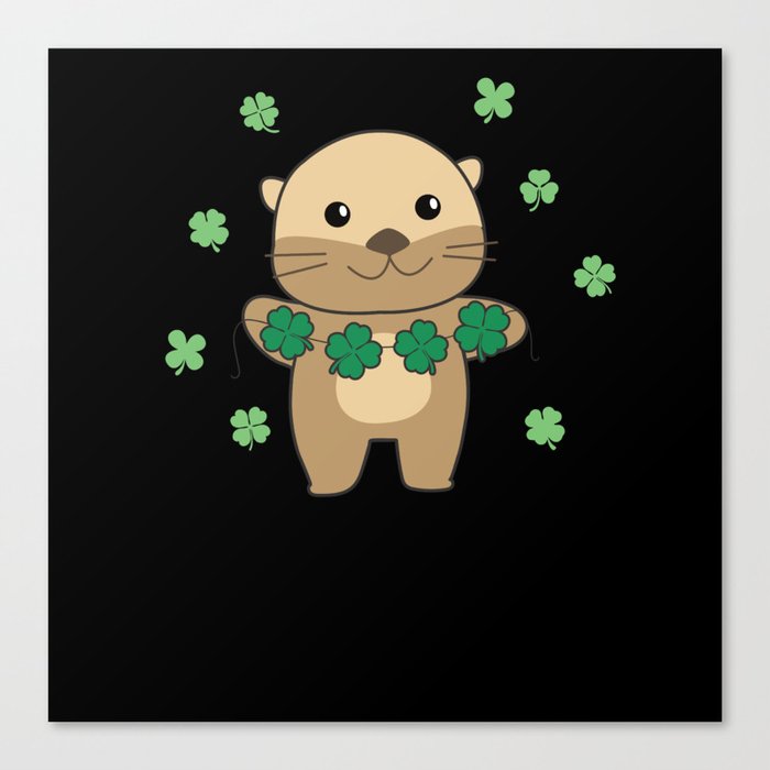 Otter With Shamrocks Cute Animals For Luck Canvas Print