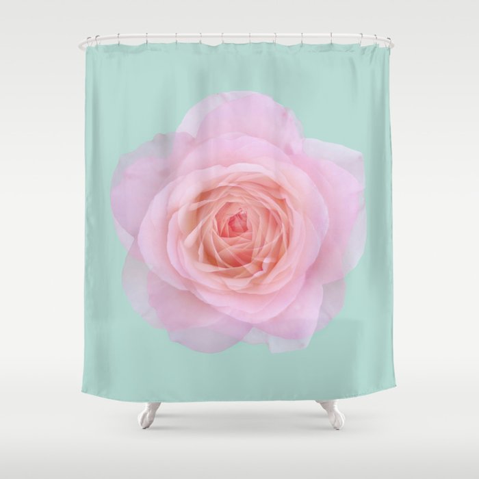 rose by another name: pink ghost on eau de nil Shower Curtain
