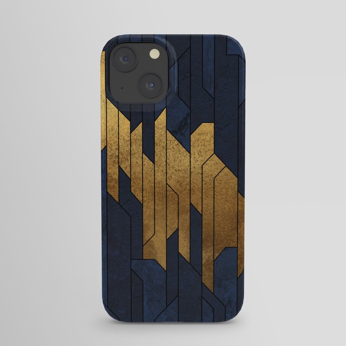 Navy Blue and Gold Abstract Spires iPhone Case