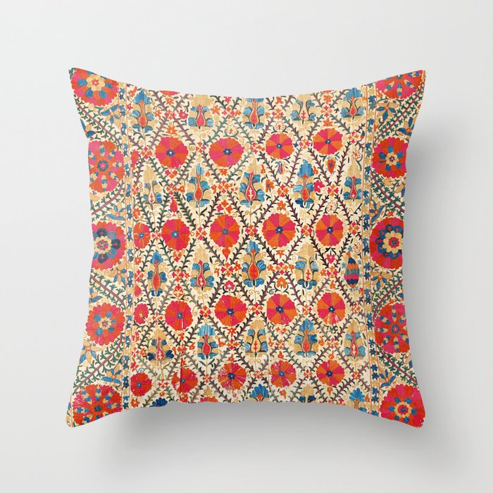 Kermina Suzani Bokhara Uzbekistan Embroidery Print Throw Pillow