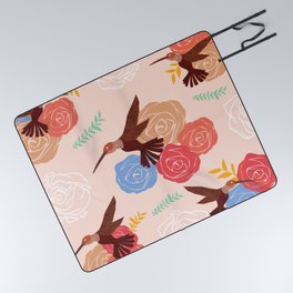 Hummingbird Print Bird Lover On Pink Background Pattern Picnic Blanket