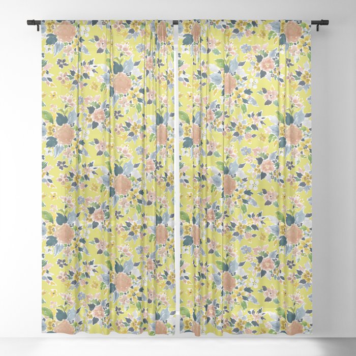 WHIMSY Floral in Yellow Sheer Curtain