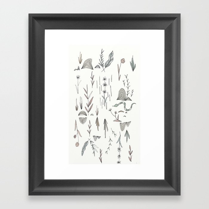 Abstract Woodland Pen and Ink and Watercolor Illustration Framed Art Print