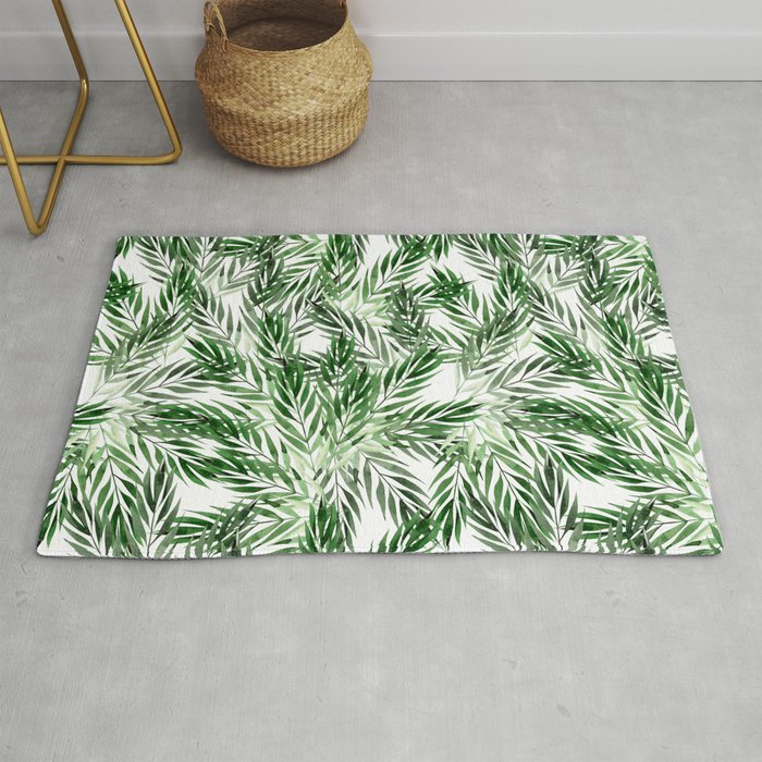 Watercolor Tropical Palm Leaves Pattern Rug