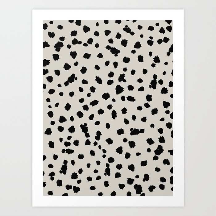 Scattered Spots Black On Beige Art Print