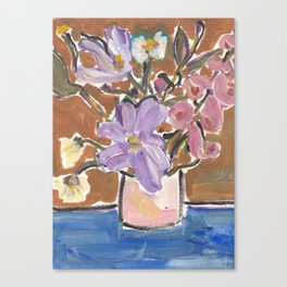 Abstract Floral Still Life Blue, Brown, and Purple Acrylic Painting  Canvas Print