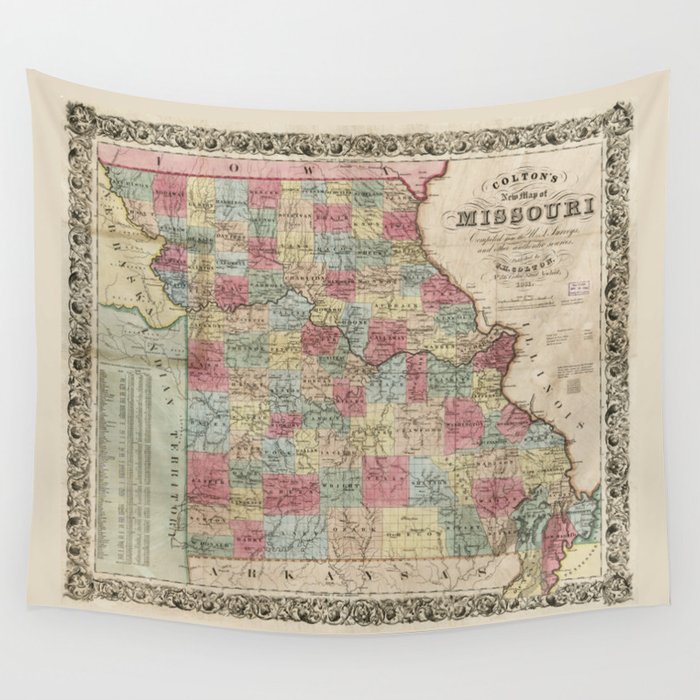 Colton's Map of Missouri (1851) Wall Tapestry by The Arts  Society6