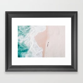 Aerial Beach Walk Print - Aerial Ocean - Pink Sand - Sea Travel photography Framed Art Print