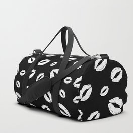Lipstick kisses on black background. Digital Illustration background Duffle Bag