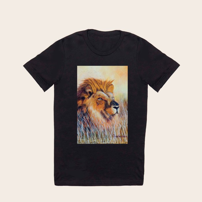Lion sun bathing Bain de soleil Lion T Shirt by Sylvie