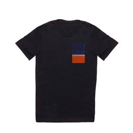 Minimalist Mid Century Rothko Color Field Navy Blue Dark Orange Grey Accent Square Color Block T Shirt