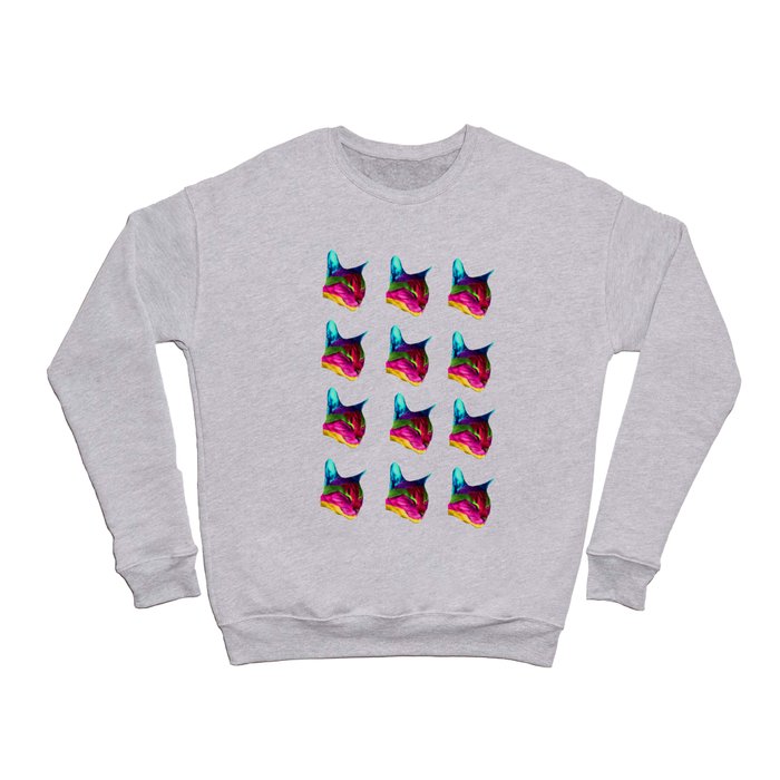 Multicolored Cat Head Pattern Crewneck Sweatshirt