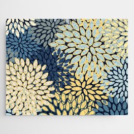 Modern Floral Yellow and Blue Art Jigsaw Puzzle