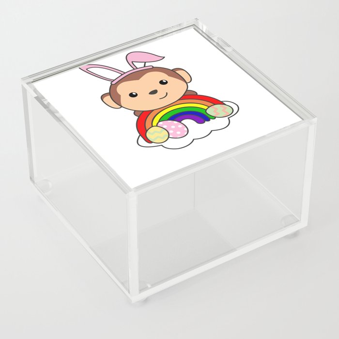 Happy Easter Cute Monkey For Easter With Rainbow Acrylic Box