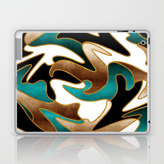 MCM Abstract Watercolor Waves // Gold, Teal, Brown, Black, White Laptop & iPad Skin