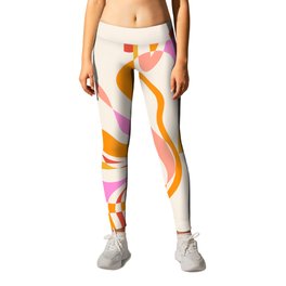 GROW YOUR OWN WAY with Liquid retro abstract pattern in Pink and Orange Leggings
