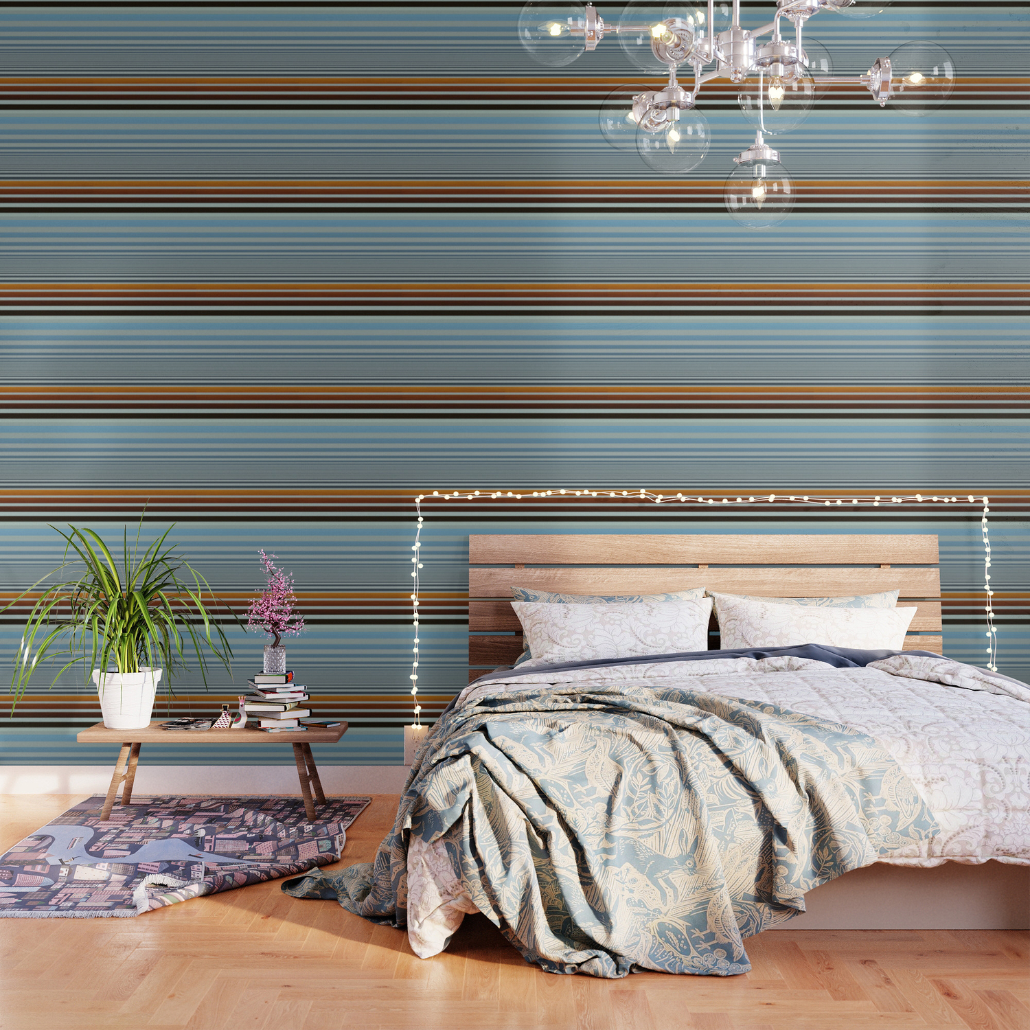 Masculine Grey Blue Wood Grain Gradient Stripes Wallpaper By
