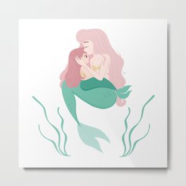 Mermaid Mother Kiss Daughter  Metal Print