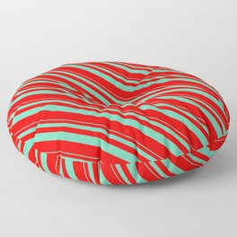 [ Thumbnail: Aquamarine & Red Colored Striped/Lined Pattern Floor Pillow ]