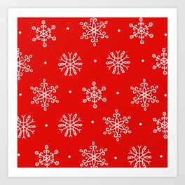 Christmas Ornate Snowflake Pattern 0n Holiday Red Background Art Print