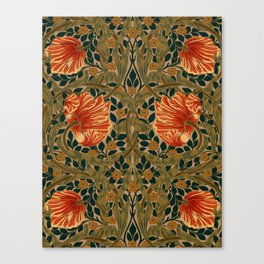 Reconstructed Pimpernel Pattern Sage Green And Orange By William Morris Canvas Print