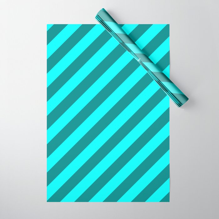 Aqua & Dark Cyan Colored Stripes Pattern Wrapping Paper