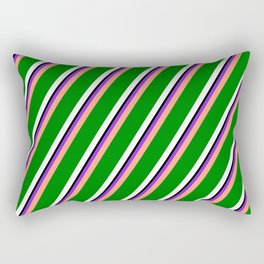 [ Thumbnail: Purple, Light Salmon, Green, White, and Black Colored Striped/Lined Pattern Rectangular Pillow ]