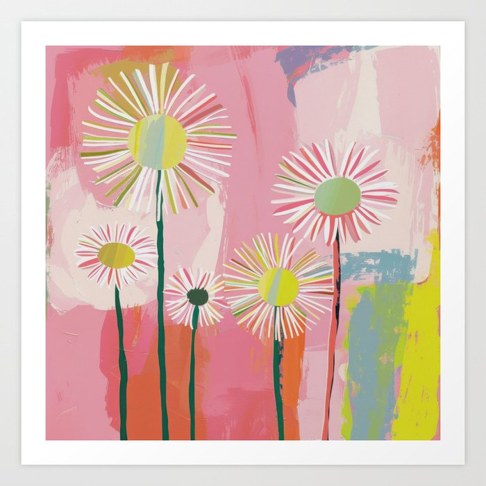 Abstract Pink Summer Dandelions Blooming Art Print