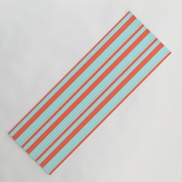 [ Thumbnail: Red & Turquoise Colored Striped/Lined Pattern Yoga Mat ]