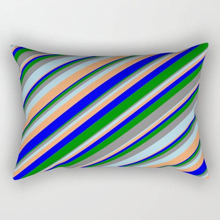 Colorful Blue, Green, Grey, Light Blue, and Brown Colored Stripes Pattern Rectangular Pillow