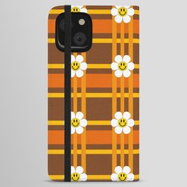 Retro floral smiley plaid # 60s sweet caramel iPhone Wallet Case