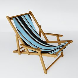 [ Thumbnail: Sky Blue, Beige, Black, and Grey Colored Stripes Pattern Sling Chair ]