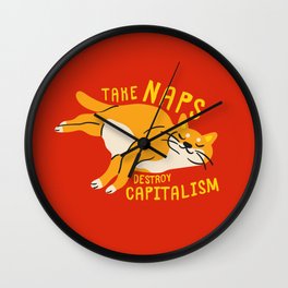 Anti-Capitalist Communist Cat - Take Naps, Destroy Capitalism Red Wall Clock