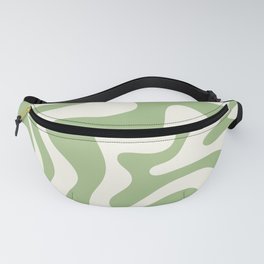 Retro Liquid Swirl Abstract Pattern in Light Sage Green and Cream Fanny Pack