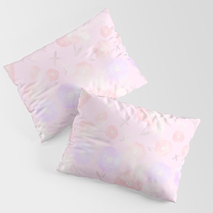 Modern Artistic Geometric Pink Lilac Floral Clouds Pattern Pillow Sham