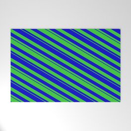[ Thumbnail: Blue & Lime Green Colored Lines Pattern Welcome Mat ]
