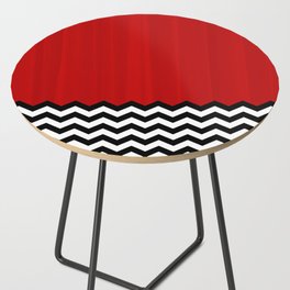 Red Black White Chevron Room w/ Curtains Side Table