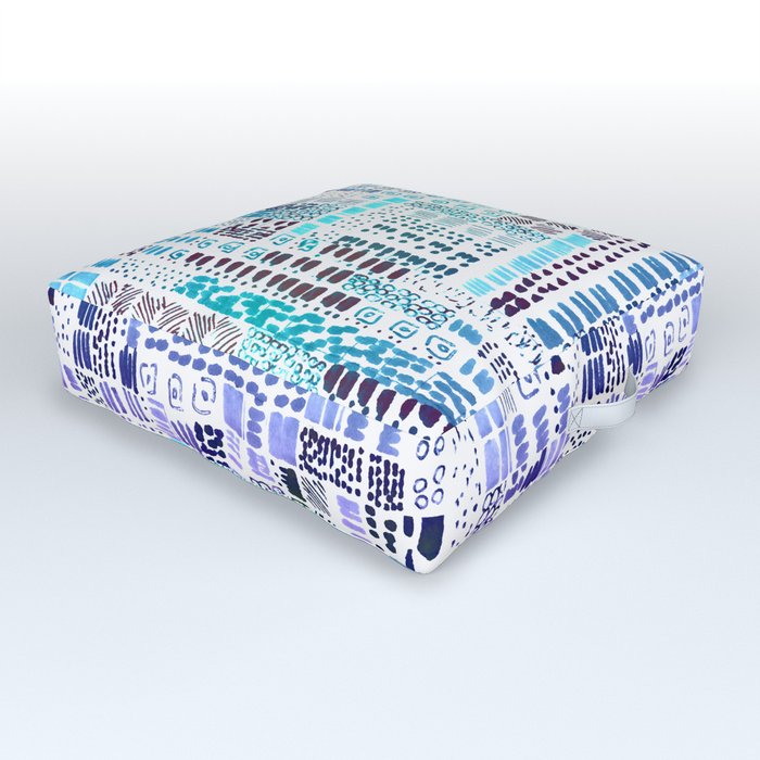vibrant blue purple ink marks hand-drawn collection Outdoor Floor Cushion