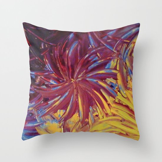 NIGHT FLOWERS 2 - Lovely Relaxing Modern Floral Abstract Acrylic Mauve Purple Plum Eggplant Painting Throw Pillow