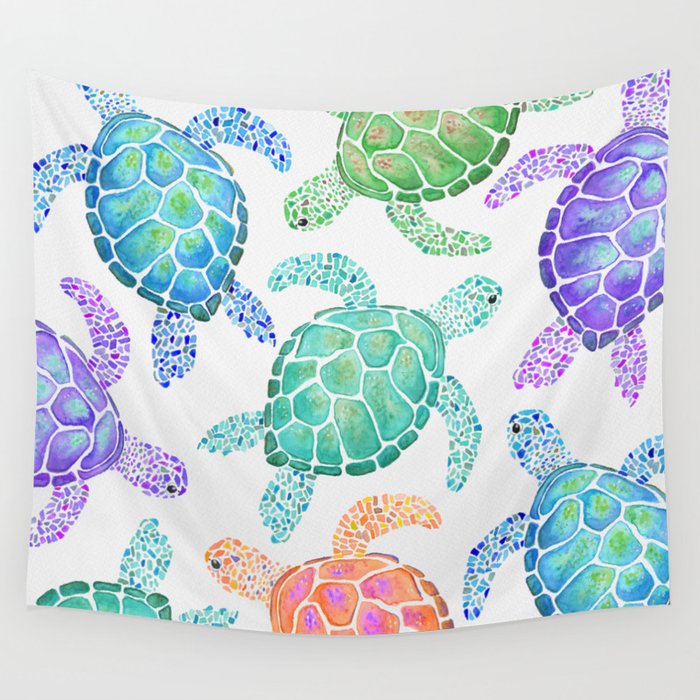 Sea Turtle - Colour Wall Tapestry