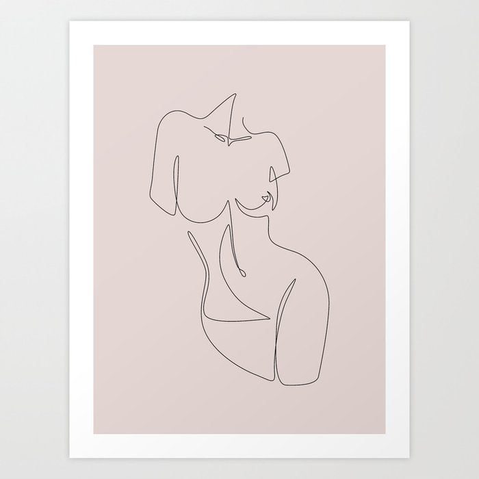 Curvalicious in blush / Female body outline on pastel pink background / Explicit Design Art Print