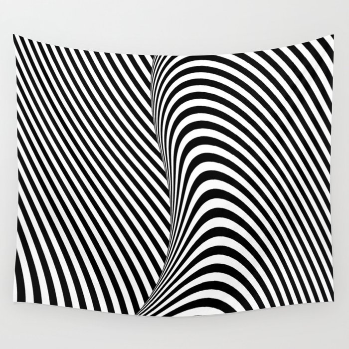Black and White Pop Art Optical Illusion Lines Wall Tapestry