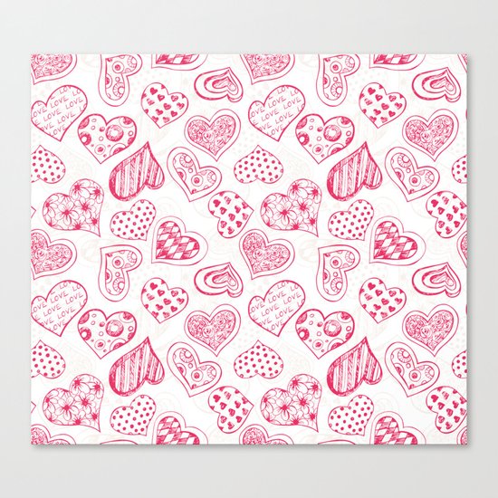 Pattern with red hearts Canvas Print