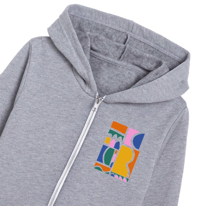 Colorful Abstract Geometric Cut Out Shapes in Yellow Pink and Blue Kids Zip Hoodie