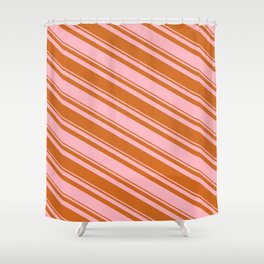 [ Thumbnail: Light Pink & Chocolate Colored Striped Pattern Shower Curtain ]
