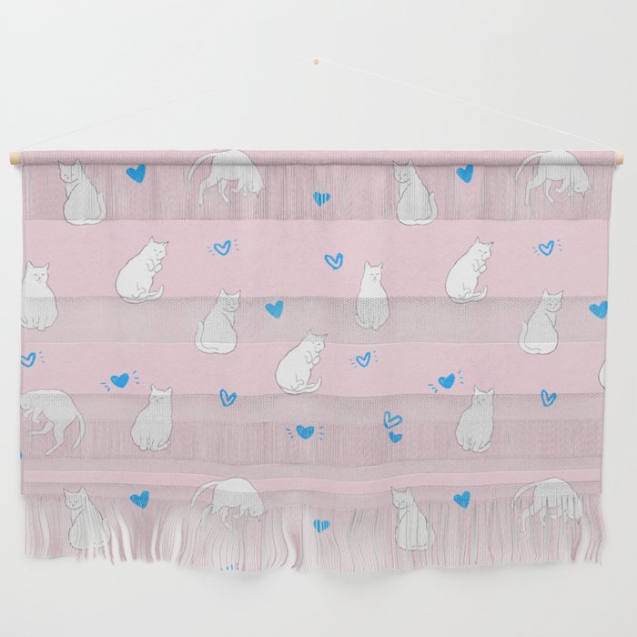 Sleeping Cats With Hearts Pattern/Pink Background Wall Hanging