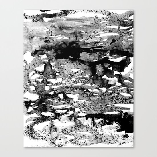 Dexa - black and white minimal abstract painting brushstrokes artwork modern home decor piece Canvas Print